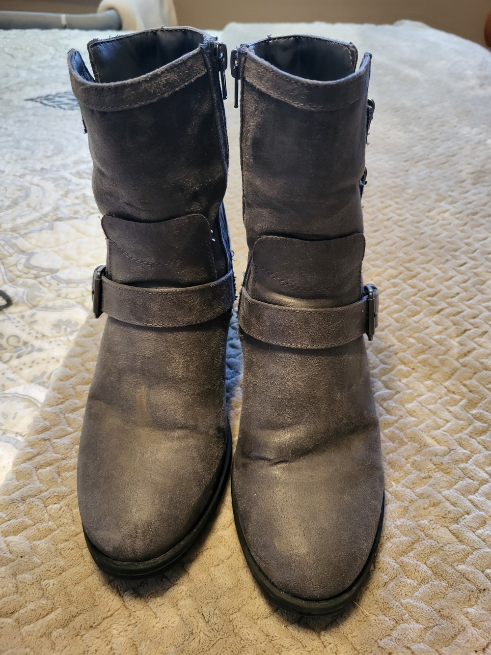RAYE Gray Suede Buckle Ankle Boots
